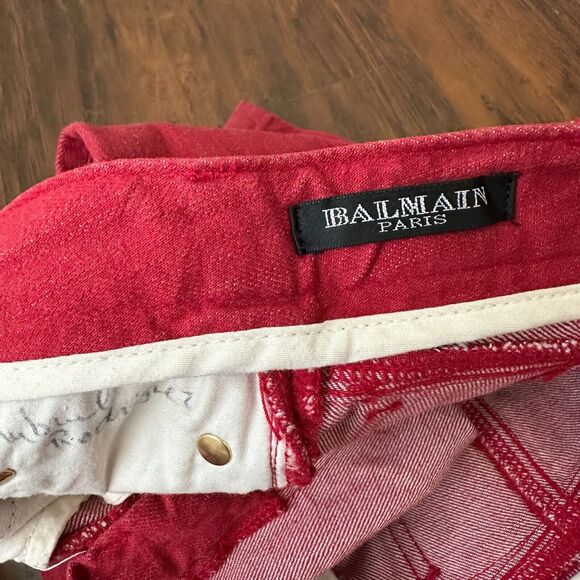 BALMAIN Skinny Jeans Red Low Rise Ankle Zip Stretch Hipster - Picture 11 of 16